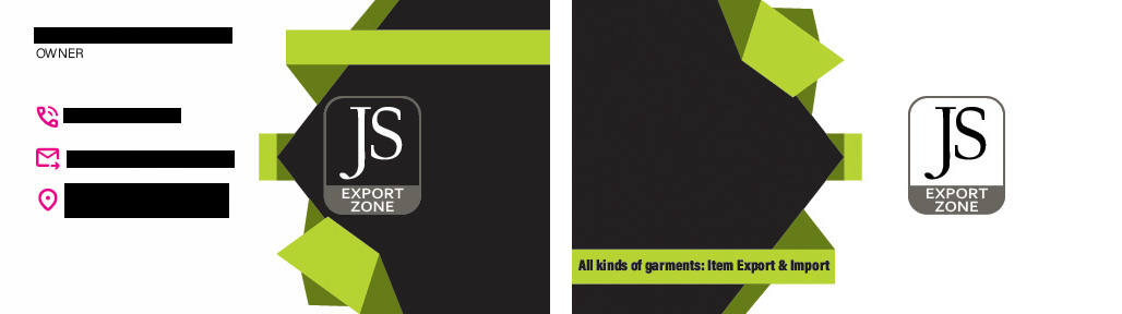 An early business card design attempt for a brand called 'J & S Export Zone.'